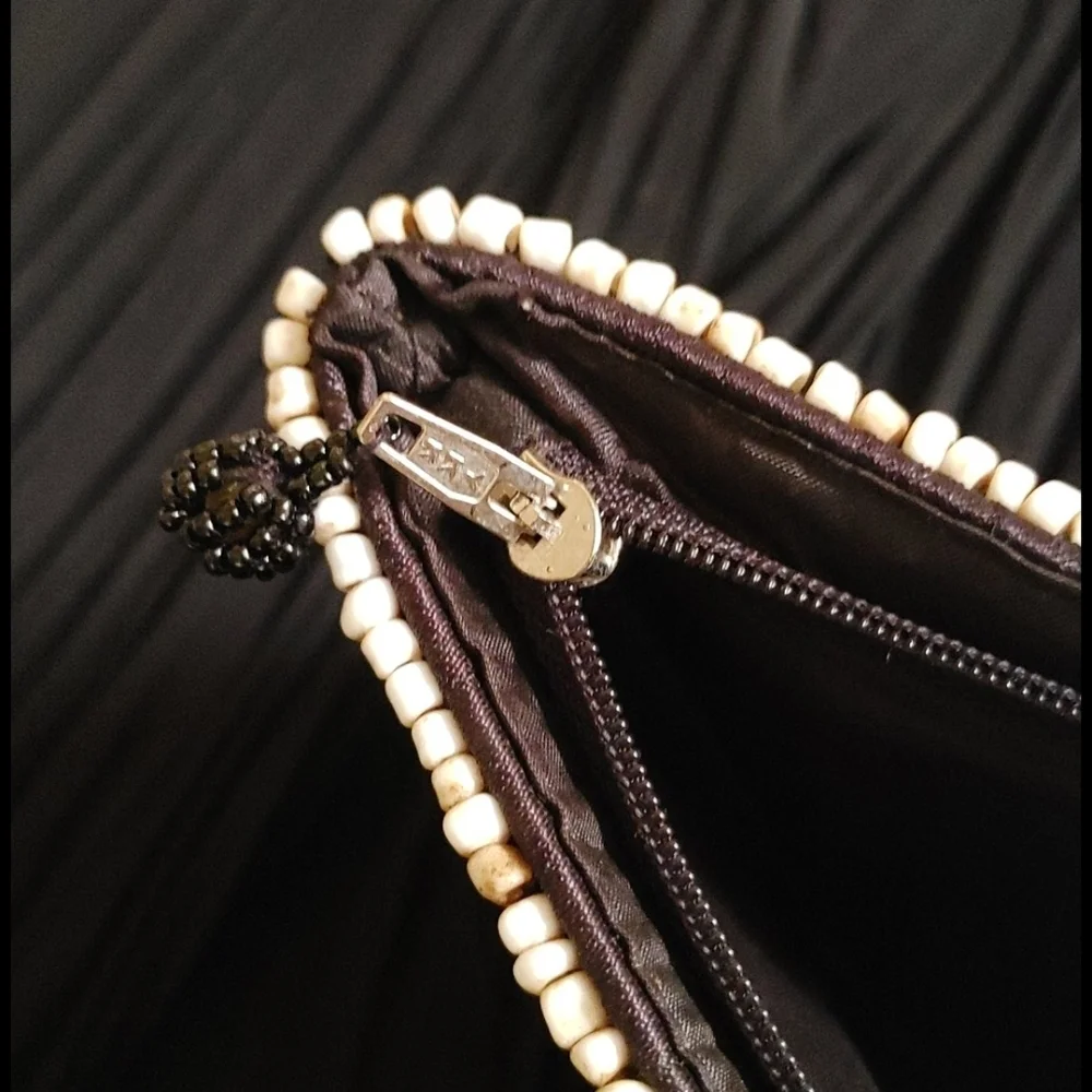 Vintage Beaded Black & Ivory Clutch